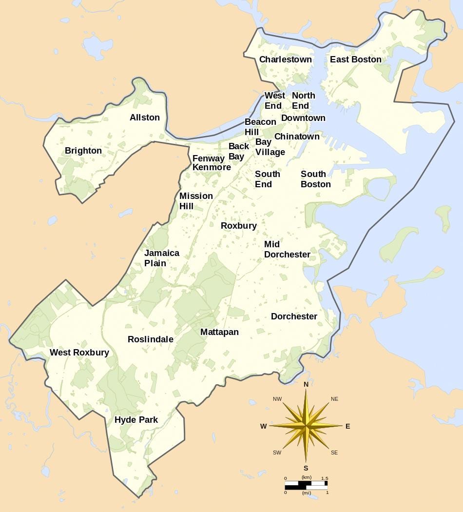harta Boston și zona înconjurătoare