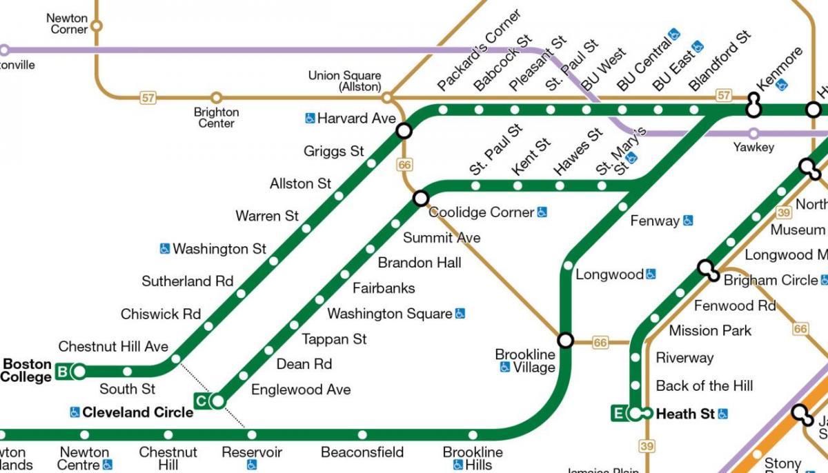 MBTA linia verde arată hartă