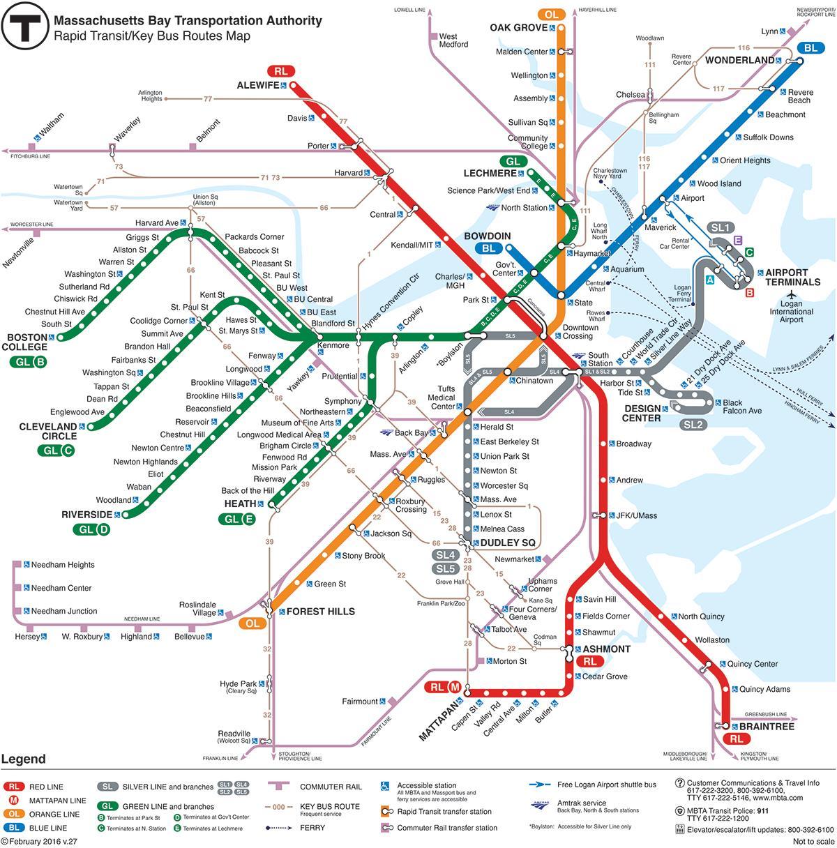 T tren din Boston arată hartă