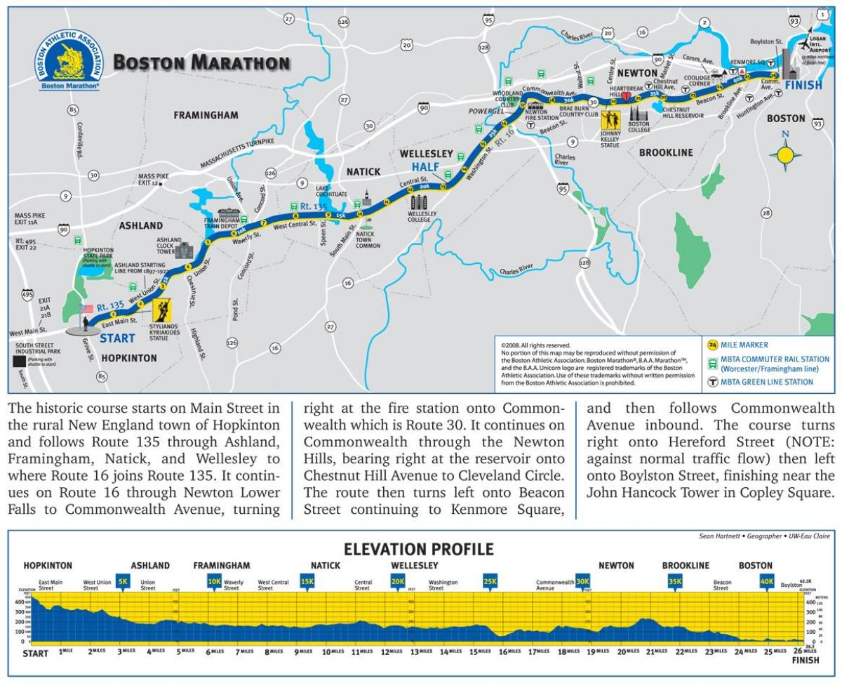 Maratonul din Boston altitudine hartă