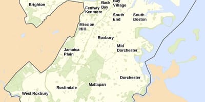 Harta Boston și zona înconjurătoare