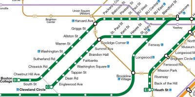 MBTA linia verde arată hartă